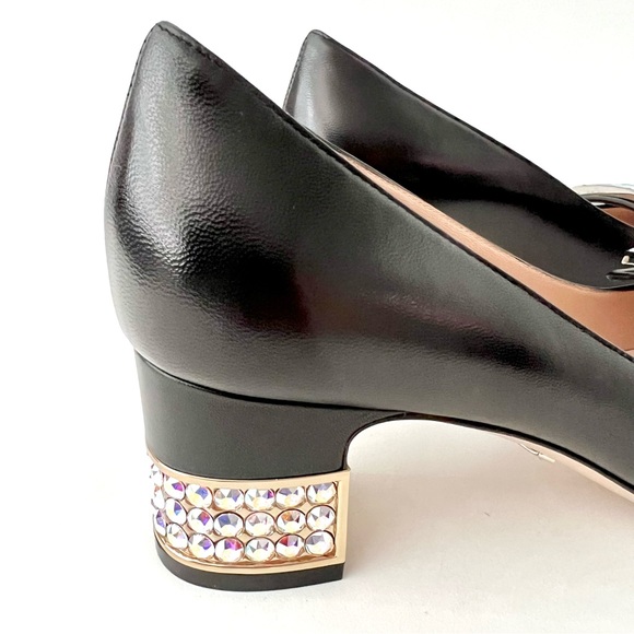 GUCCI | Decollete Madelyn Black Malaga Kid Pump Heel with G Crystals Size 37 - Picture 12 of 16